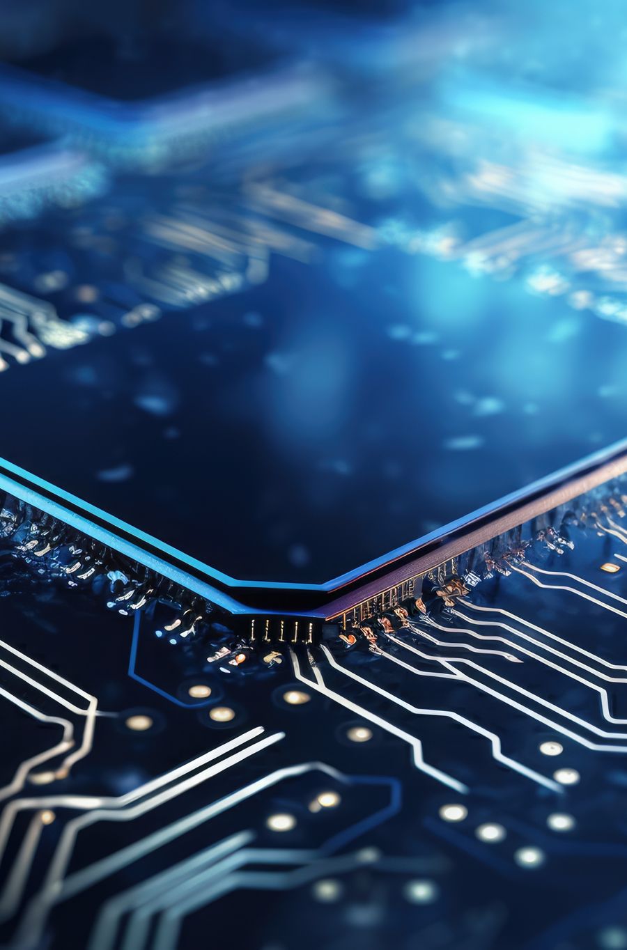 Blue-lit chip on a circuit board